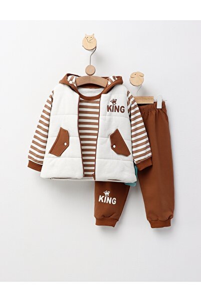 MiniKids 3-piece set, with vest, King Boy, white-brown 110 (4-5 years)