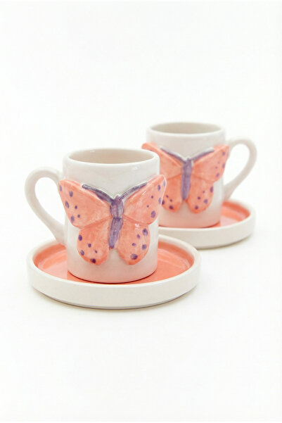 Loomart 2-Person 4-Piece Handmade Ceramic Coffee Cup Set with Kebelek Figure