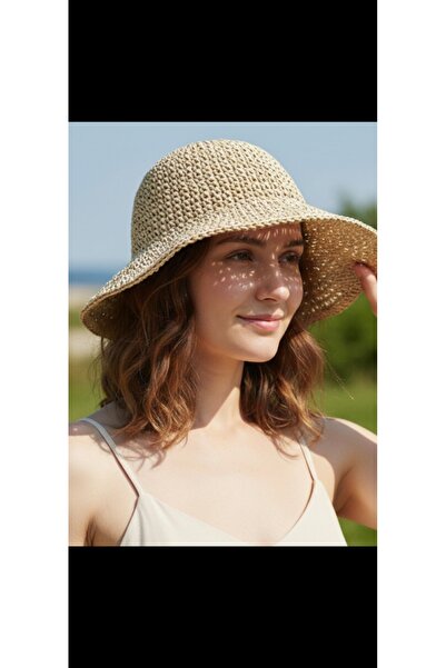 ADT Beige Imported Hand-Knitted Straw Bucket Hat
