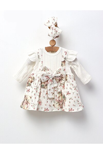 MiniKids Рокля с лента за глава, Мече Анабела, бяло-многоцветно 92 (18-24 мес...