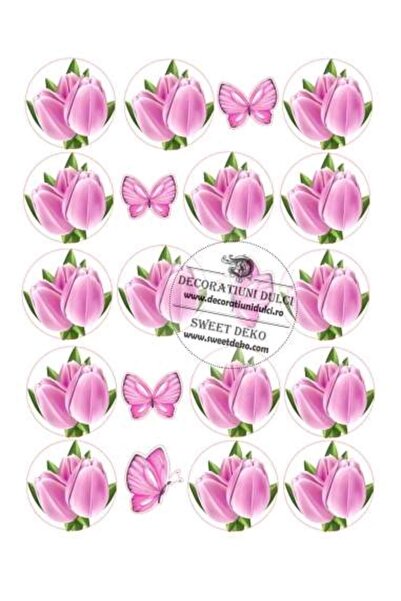 Decoratiuni Dulci Imagine comestibila cerculete cu lalele si fluturi asortati...