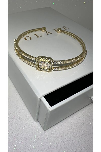 GLARE JEWELRY CO Baget Zİrkon Taşlı Lüks Gümüş Rodyumlu Tel Çelik Kelepçe Bil...