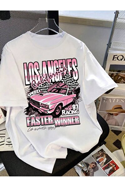 SVART WEAR Los Angeles Racing Printed Oversize Crew Neck Summer T-Shirt