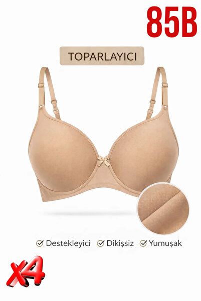 PRUSA İÇ GİYİM Women's Padded (Supported) Underwire Gathering Beige Bra X4 (4...
