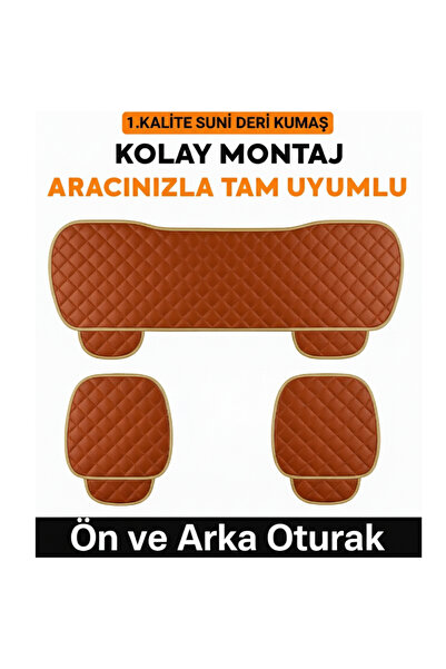 TROBUS 3-Piece Quilted Car Seat Cover Faux Leather – Non-Slip, Front and Rear...