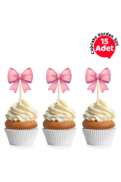 parti pera Pembe Şekilli Fiyonk Cupcake Kürdan Süsü 15 Adet