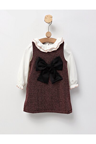 MiniKids Set Rochita cu fundita si Bluza cu guler, corai 92(18-24 luni)