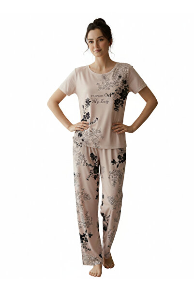 BİLGENS BUTİK Women's Viscose Short Sleeve Summer Pajama Set