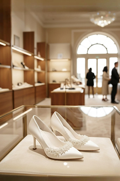 Modavien Pantofi de mireasă de damă, ecru, cu perle, înălțime 7 cm (MĂRIMEA E...