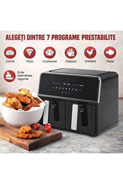 OEM Friteuză cu aer cald Dual Zone 10L, 3000W, 7 programe presetate, Control ...