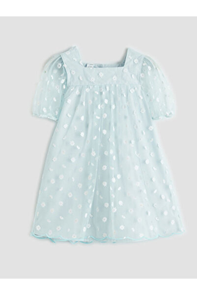 LC Waikiki Square Roba Collar Daisy Printed Girls' Tulle Dress from Uzg Store...