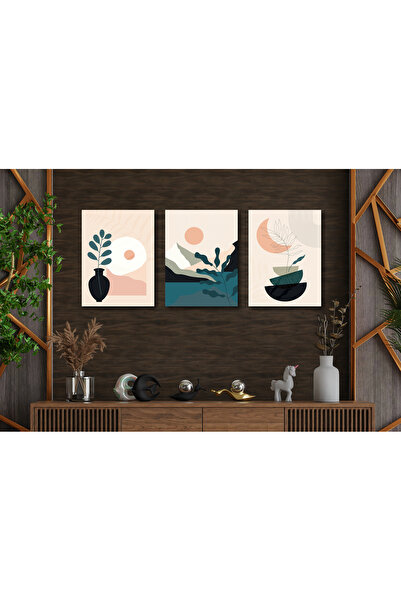M&H Quality Pastel Boho Minimal 3-Piece Mdf Painting Set – Modern Abstract Va...