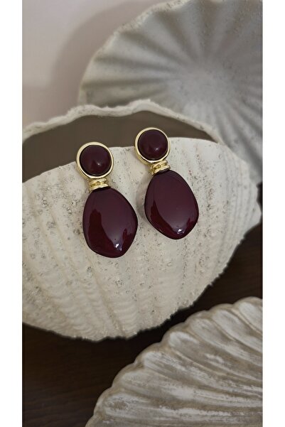 VOBEEYKU Special Series Gold Edged Burgundy Color Dangle Earrings