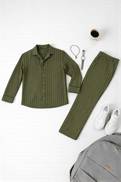 OTAKU Men's Striped Crepe Fabric Shirt and Trousers Set – Comfortable Fit, Mo...