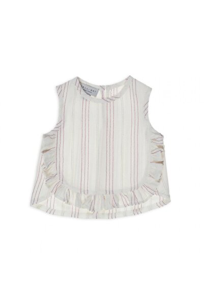 PETIT-ATELlER بلوزة صيفية منسوج من بيتيت أتيليه للبنات، بيضاء مخطط بدون أكمام...