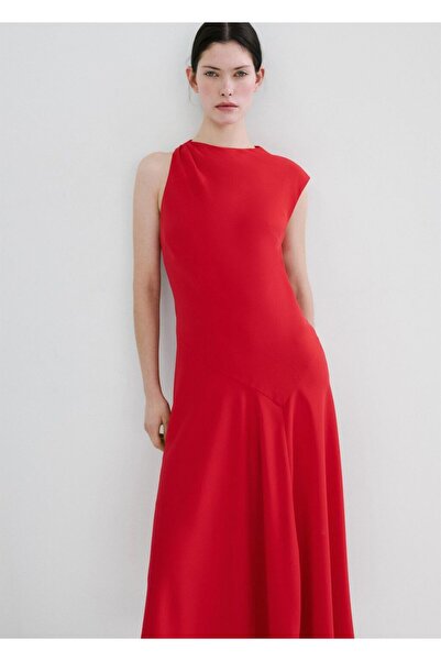 MANGO Woman Asimetrik kollu midi elbise