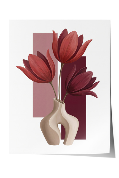 Zestia Premium Poster Elegant Burgundy Flower Composition in a Vase Living Ro...
