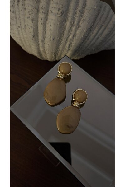 VOBEEYKU Special Series Gold Edged Ecru Moire Dangle Earrings