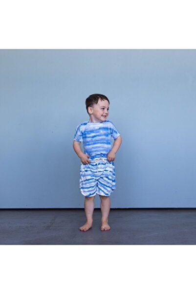 PETIT-ATELlER تيشيرت قصير الأكمام للأطفال من بيتيت أتيليه، أزرق فاتح، بنقشة س...