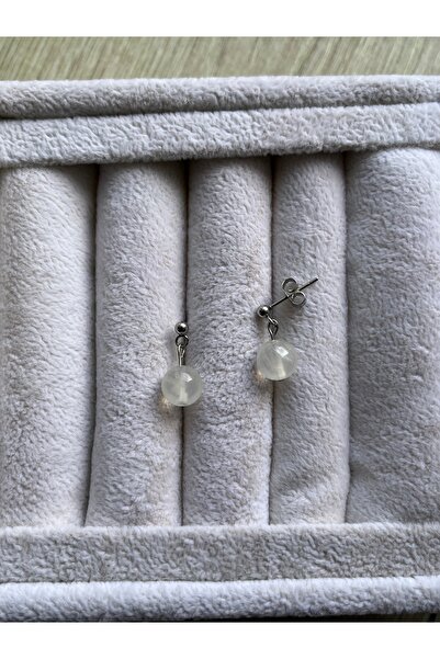 Pel Design 8 mm Selenite Stone Steel Ball Earrings Handmade