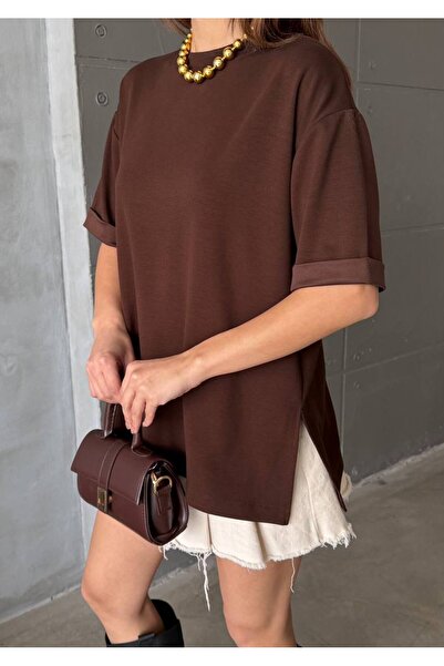 LAMİFUSTORE Modal Fabric Oversized Tshirt with Side Slits, Comfortable Fit