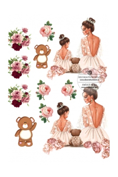 Decoratiuni Dulci Edible image mother, little girl and teddy bear - Cut out