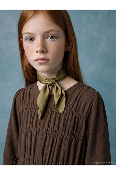 LC Waikiki Φόρεμα για κορίτσια LCW Girls Studio Brown Crew Neck Με σούρες