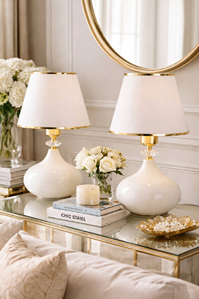 571 Store 2 li masa abajuru metal ayak kumaş başlık aydınlatma lambası