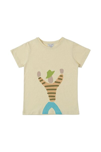 PETIT-ATELlER PETIT ATELIER Kids Cream Person Figure Graphic Print T-Shirt Pl...