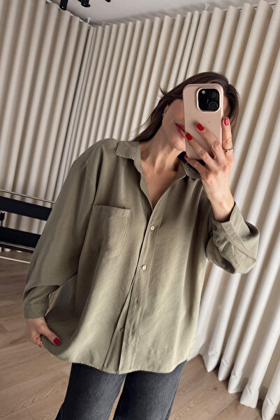 Sue Store Khaki Oversize Modal Fabric Shirt