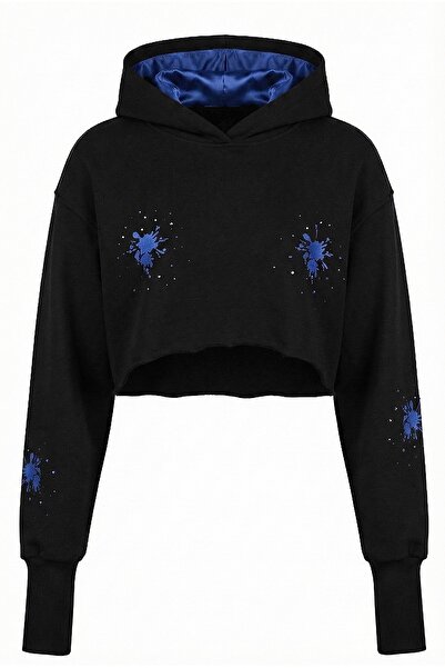 MATISH Oversized-Cropped Rhinestone, Embroidery Hoodie