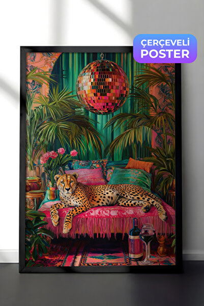 Black Framed Wall Table Leopard Lounge Decor Relaxing in Exotic Tropical Atmosphere