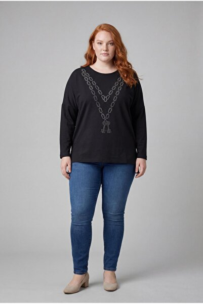 Ebsumu Women's Plus Size Chain Print Black Blouse