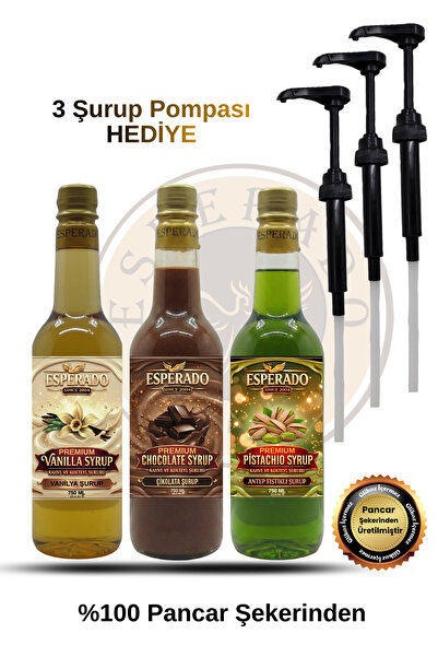 ESPERADO PREMIUM VANİLYA - ÇİKOLATA - ANTEP FISTIĞI KAHVE ŞURUBU 750 ML * 2 ADET