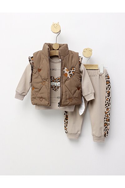 MiniKids 3-piece set, with vest, Convey a Smile, brown 92(18-24 months)