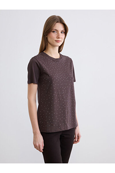 LC Waikiki Rmz Gi̇yi̇m Farkiyla Zero Roba Collar Stone Women's T-Shirt