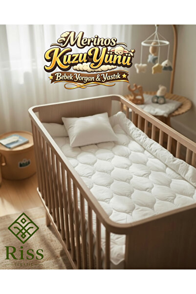 riss tekstil , %100 Doğal Merinos Kuzu Yünü Bebek Yorganı & Yastık Seti