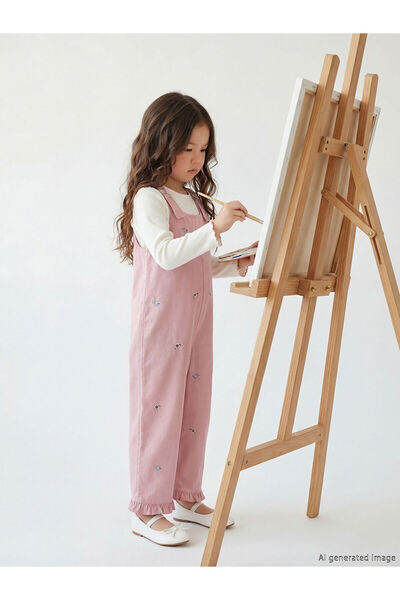 LC Waikiki Meral Collection Ecru Embroidered Girls' Salopet and T-Shirt Set