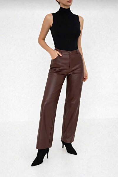lubiti Faux Leather Pants High Waist Wide Leg / Back Pockets