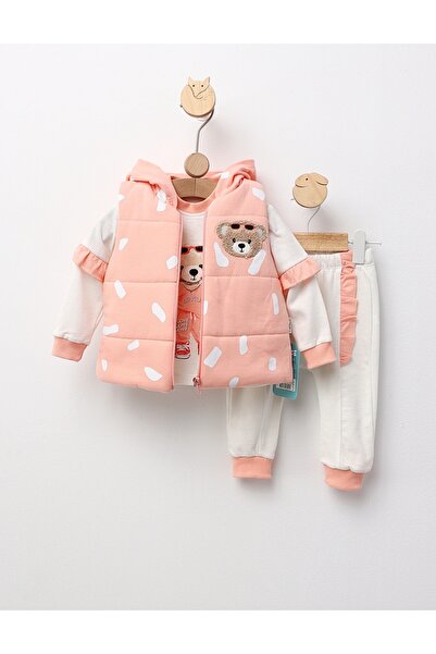 MiniKids Set 3 piese, cu vesta, Heartless Love, corai 92(18-24 luni)