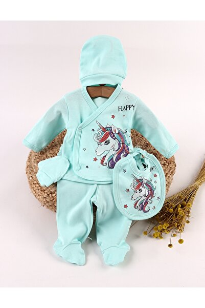 MiniKids Costumas 5 piese, Happy Unicorn, verde 62 (0-3 luni)