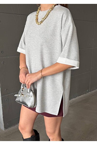 LAMİFUSTORE Modal Fabric Oversized Tshirt with Side Slits, Comfortable Fit
