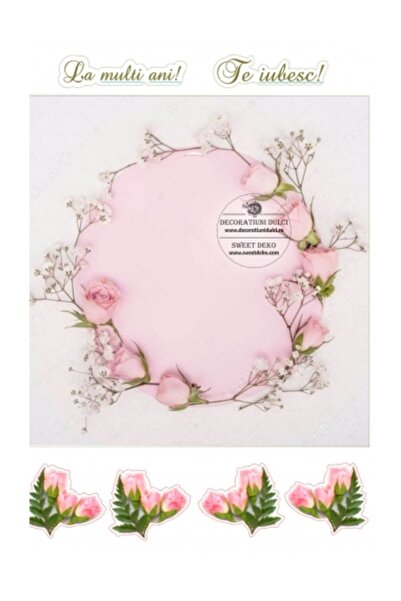 Decoratiuni Dulci Edible image pink rose decoration - Cut out
