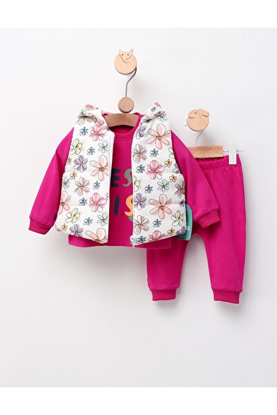 MiniKids Set 3 piese, cu vesta, Best Sis, ciclam 92(18-24 luni)