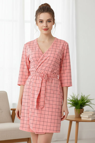 MQ Short plaid robe with belt