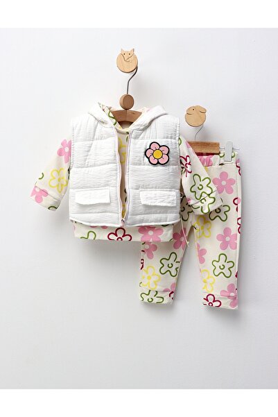 MiniKids 3-piece set, with vest, All Flowers, white 80 (9-12 months)