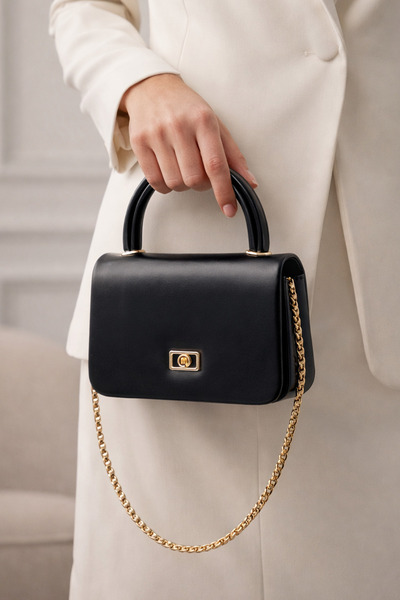 LikeMoon Şık Tasarım Siyah Kadın El Çantası Zincir Detaylı Davet Günlük Özel ...