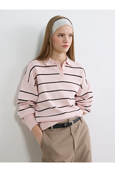 LC Waikiki Polo Collar Striped Women's Knitwear Sweater