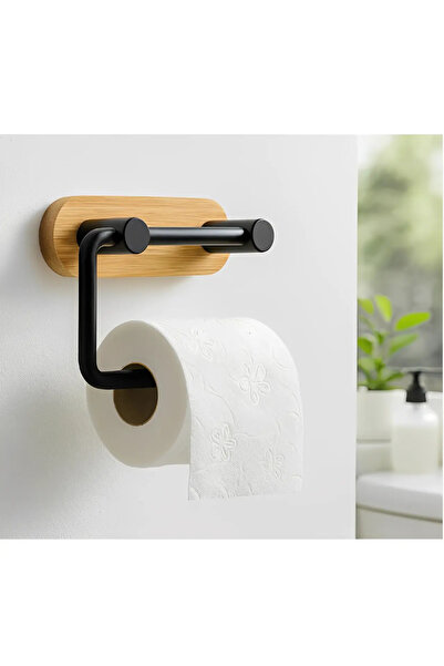 Herum Toilet paper roll holder, wall-mounted, metal and bamboo, Black/Brown, ...
