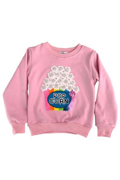 PETIT-ATELlER PETIT ATELIER Girls Pink Popcorn Sequin Patch Long Sleeve Sweat...
